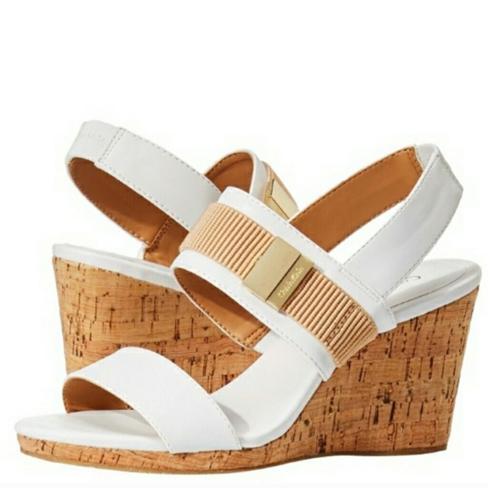 🛍 Calvin Klein Brandie White Cork Wedge Sandal 10
